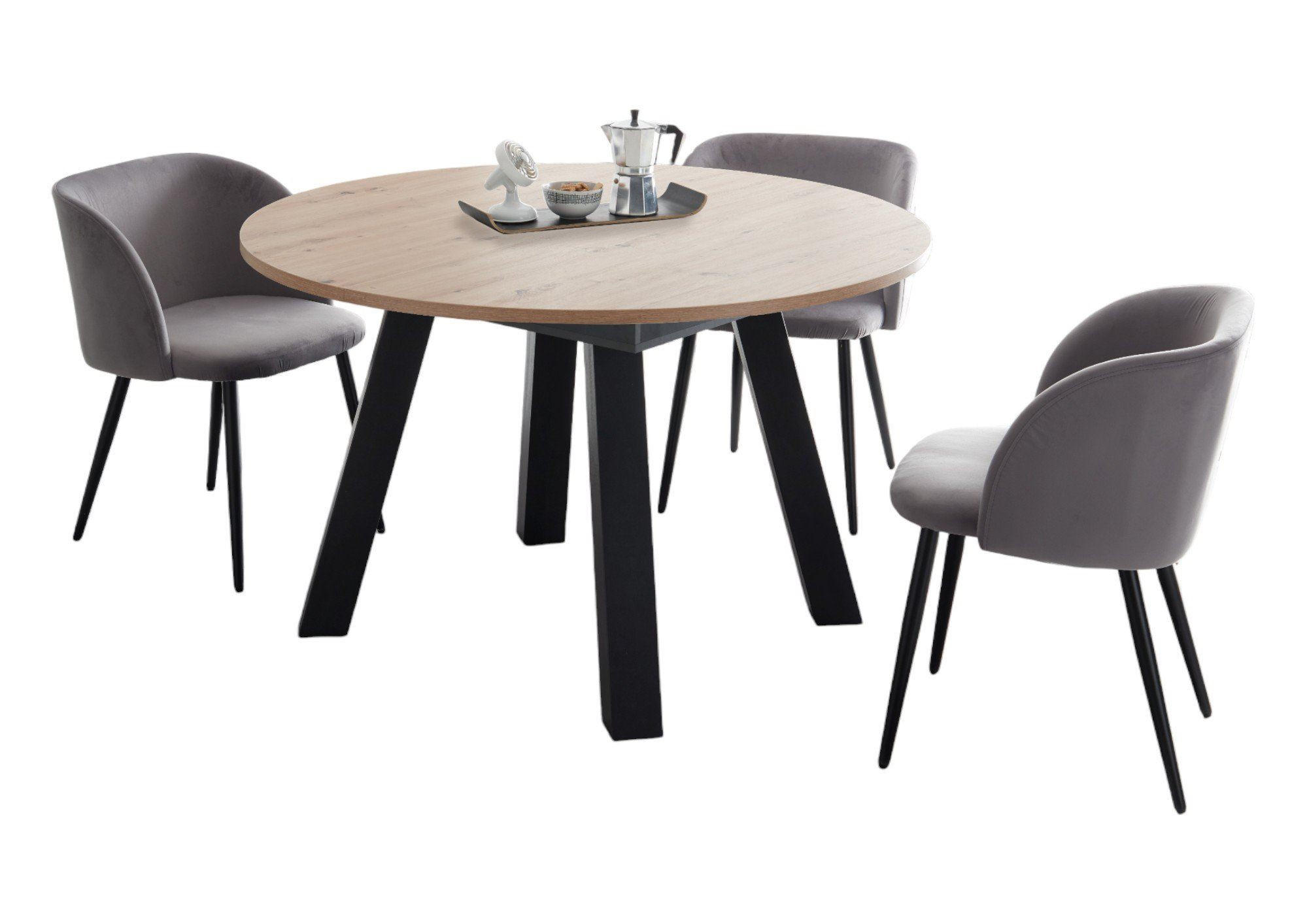 ESSTISCH Rund ausziehbar Edda 3 110 x 110 x 78 Schwarzstahl/Asteiche - Eiche Artisan/Grau, Holz (110/110/78cm) - 58aufmkessel