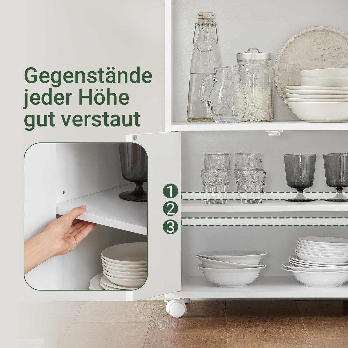 KÜCHENWAGEN weiß, 55 x 84 x 38 cm, mit 2 Türen und verstellbarem Einlegeboden, für Mikrowelle, Drucker und Kaffeemaschine - Weiß, Holzwerkstoff (55/84/38cm) - SoBuy