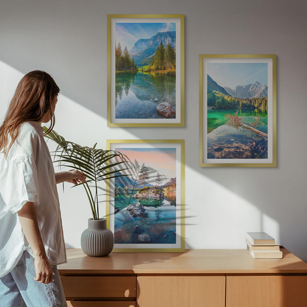 BILDER SET 3er Set - 40x60 cm Goldrahmen - Naturlandschaft der Bergseen - Goldfarben, Kunststoff (40/60cm) - TULUP