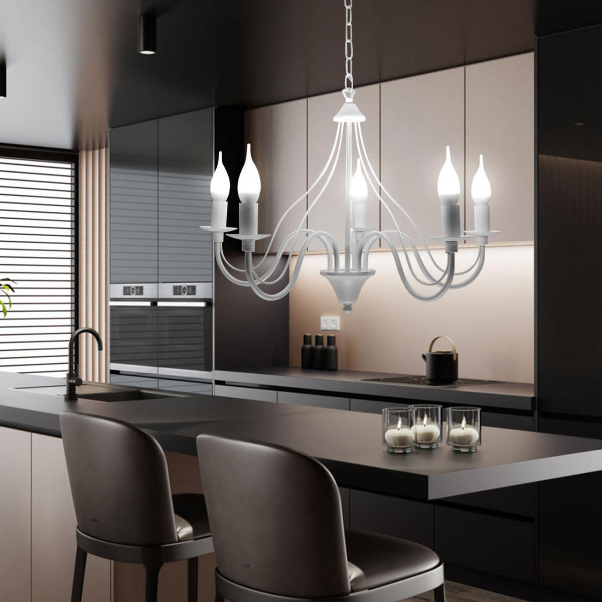 KRONLEUCHTER Stahl Weiß 5-flammig - Weiß, Glas (60/60/80cm)