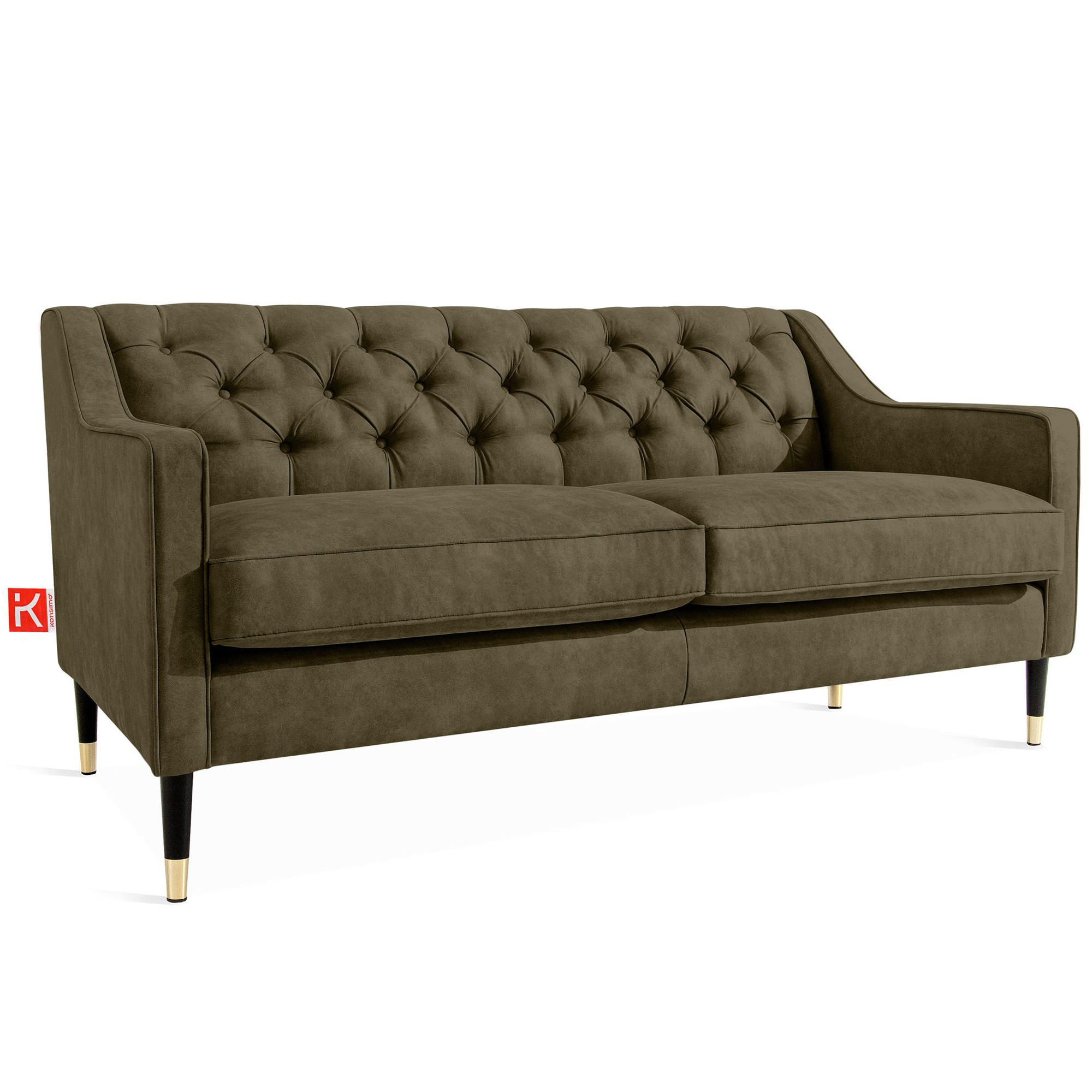 2-SITZER-SOFA NOMUS gesteppt, Olivgrün - Wengefarben/Olivgrün, Holzwerkstoff (170/78/80cm) - KONSIMO®