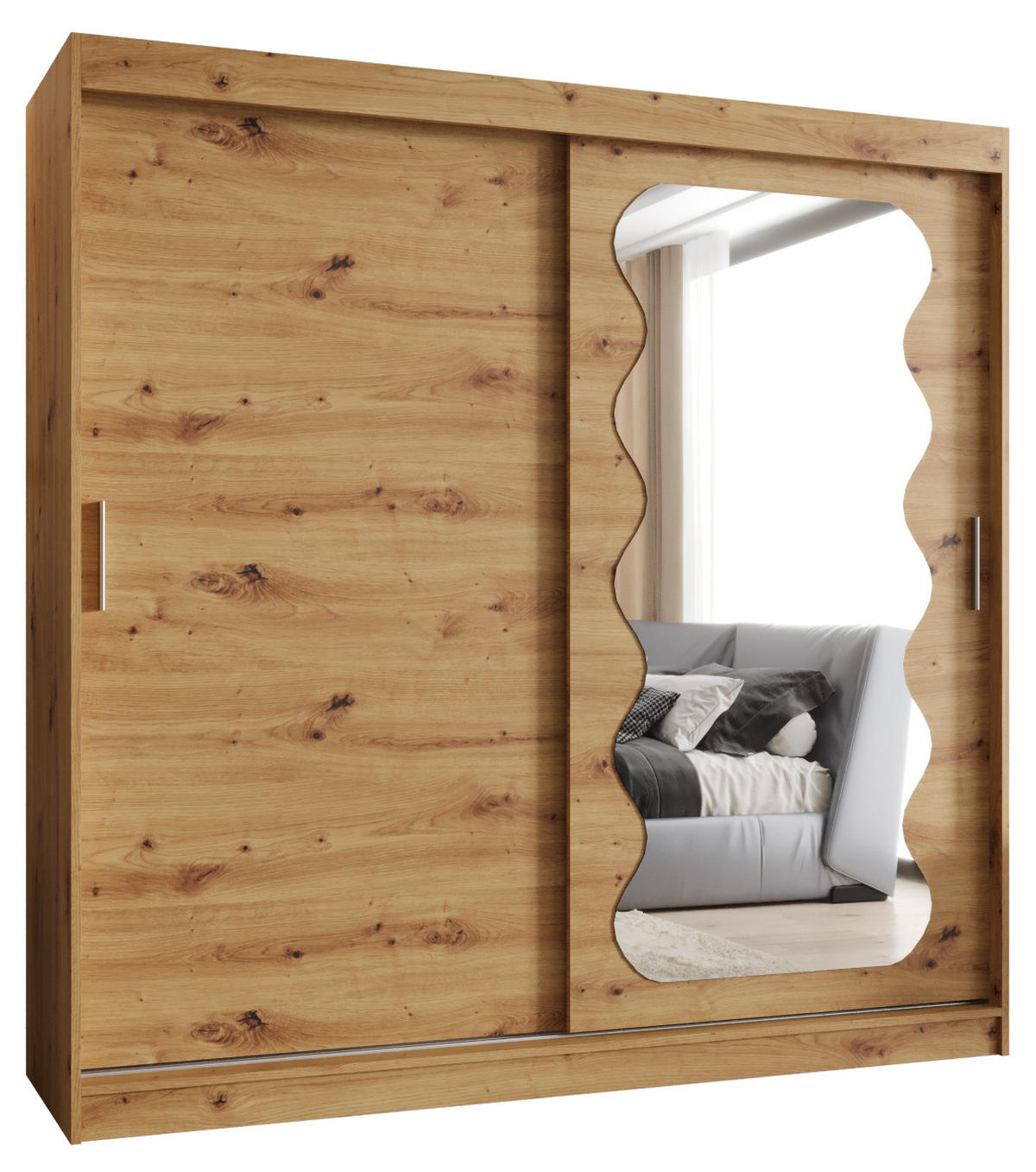 SCHWEBETÜRENSCHRANK 200/200/62 2-türig - Silberfarben/Eiche Artisan, Holz (200/200/62cm) - MÖBEL KRYSPOL