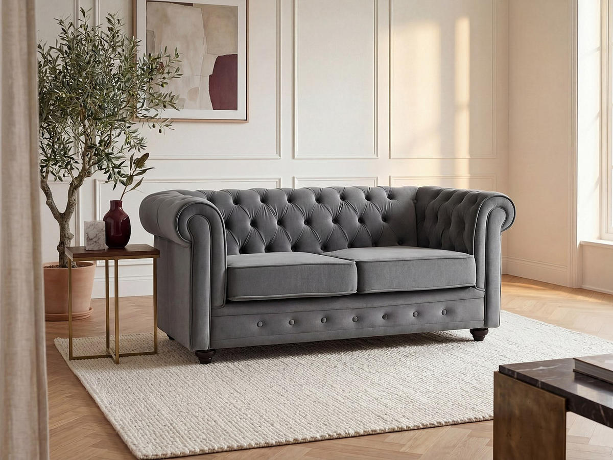 SOFA ohne Schlafmöglichkeit - 2 Personen-Sitzer - Samt, Stoff - Anthrazitgrau - - Anthrazit, Textil (168/72/88cm) - Vente-Unique