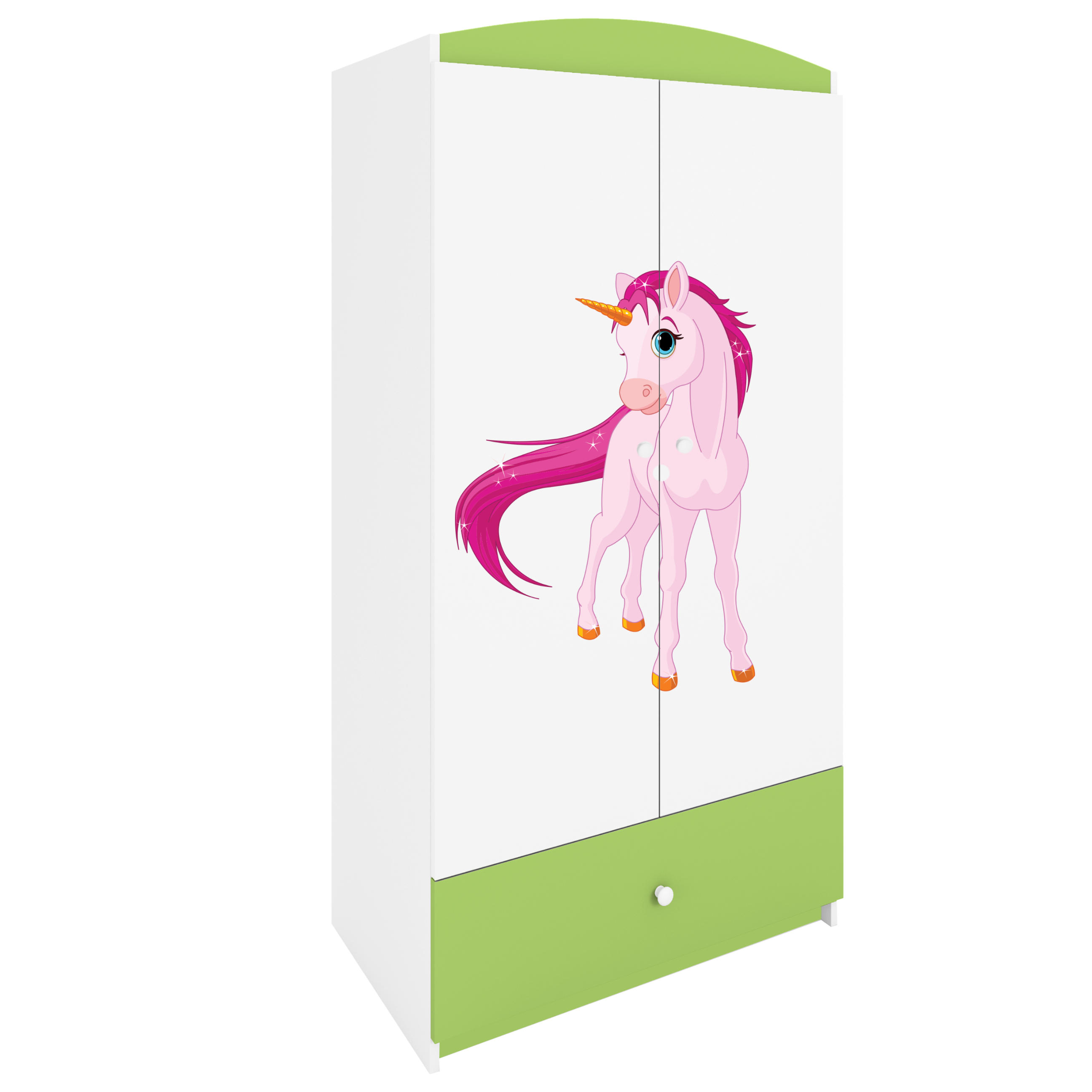KINDERKLEIDERSCHRANK Einhorn - Grün, Holzwerkstoff (90/175/52cm) - RAUMHIRSCH FURNITURE