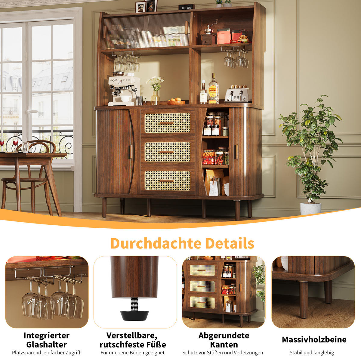 BUFFETSCHRANK Nussbaumfarben 140/40.5/174.5 cm - Walnussfarben, Holz (140/174.5/40.5cm) - PANGIVO