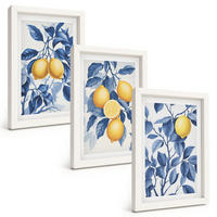 BILDER SET 3er Set - 20x30 cm Weißer Rahmen - Zitronenzweige mit blauen Blättern - Weiß, Kunststoff (20/30cm) - TULUP