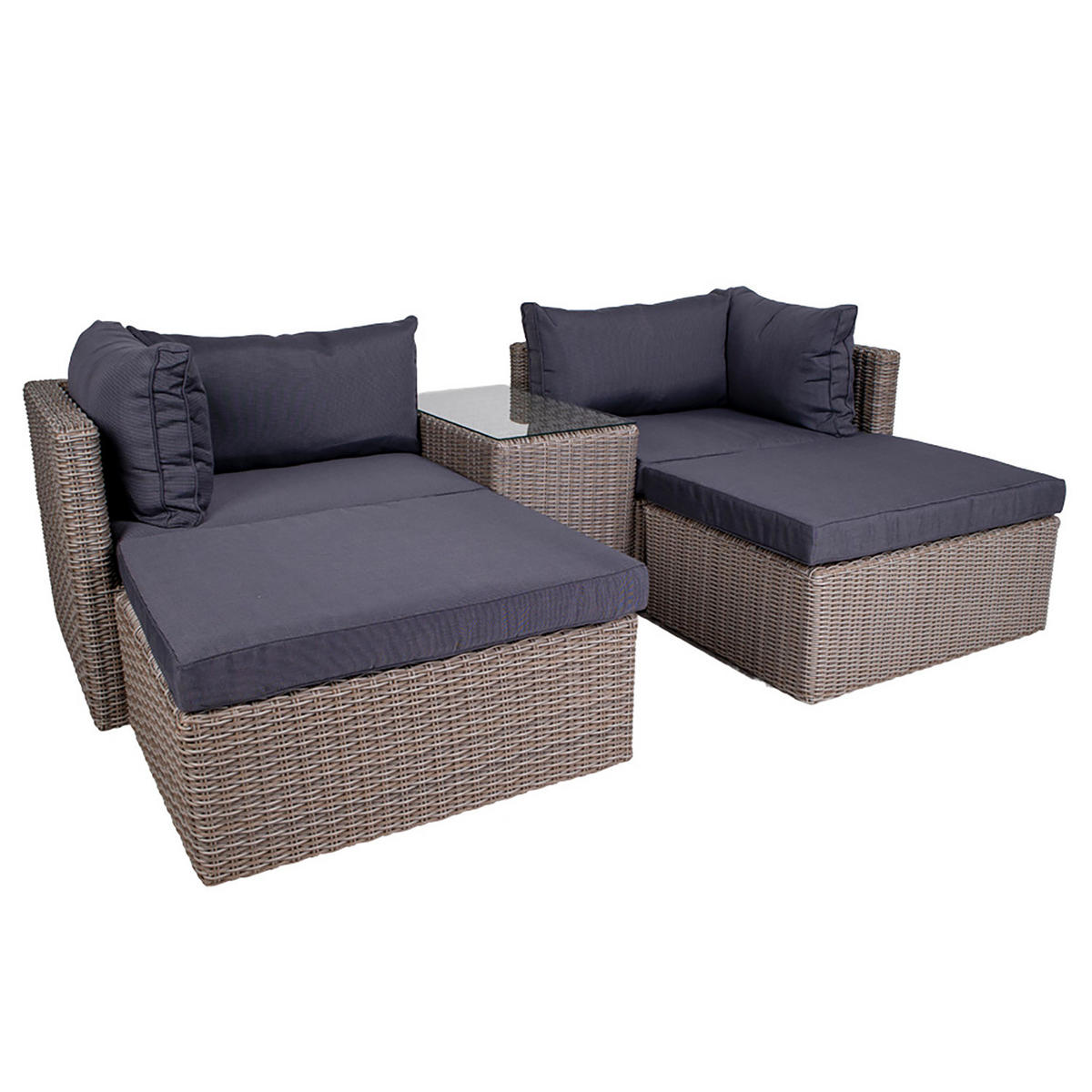 LOUNGESET - 5-teilig - Aluminium / Polypropylen - Grau - Grau, Kunststoff/Textil - home24