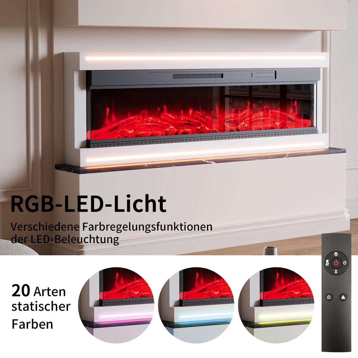 ELEKTROKAMIN 136,8x17x51 cm LED Flamme weiß - Weiß, Holz (127/51.3/17cm) - LEBENLANG