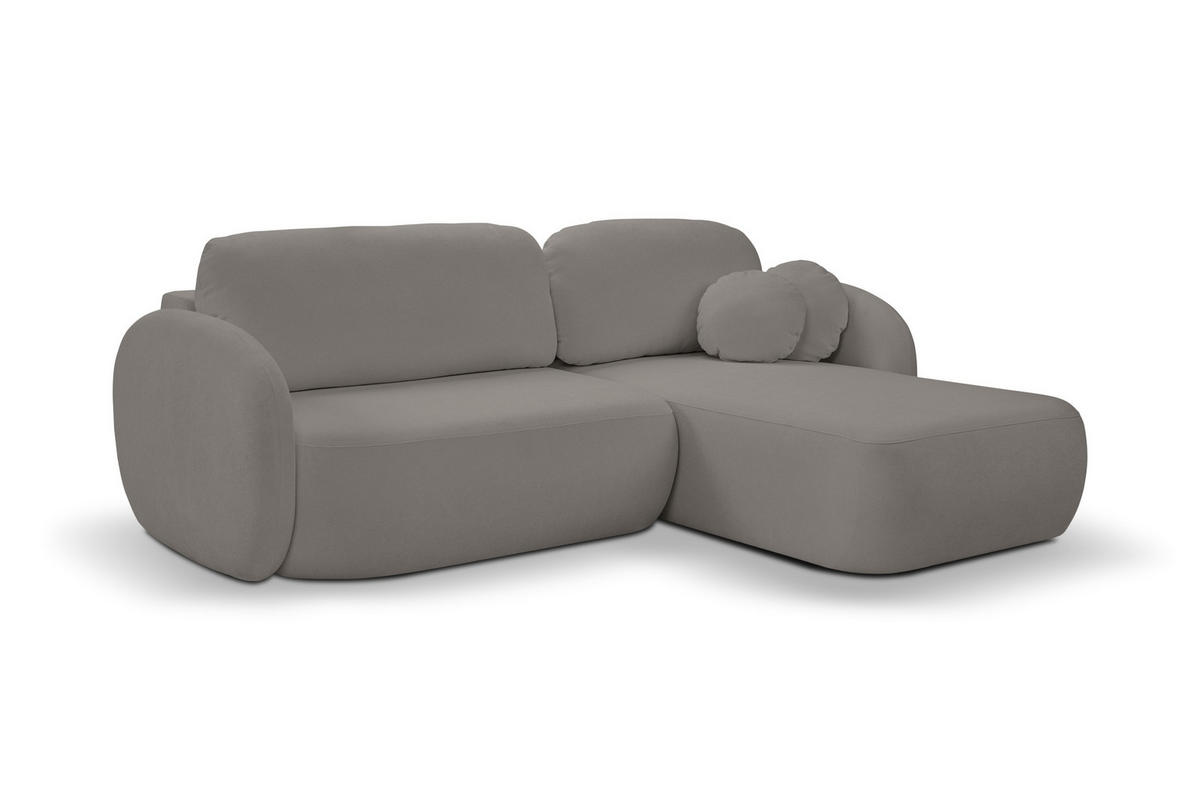 ECKSOFA AMICO R-S Grau Geflochtener Stoff mit Schlaffunktion - Grau, Holz (248/174cm) - MASSENO
