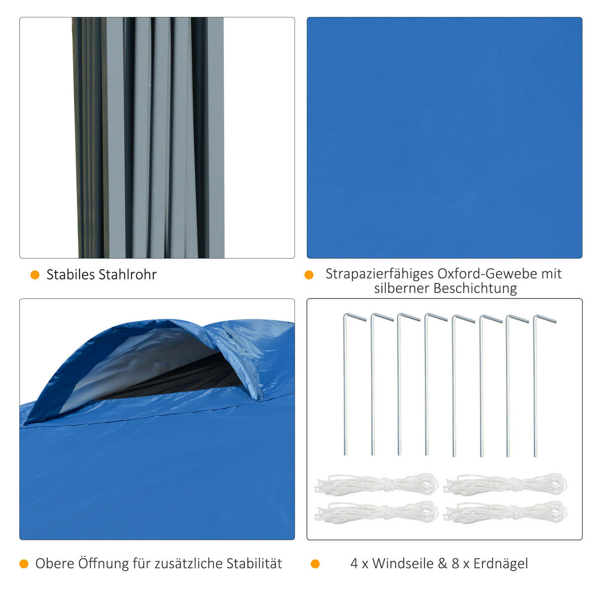PAVILLON ca. 3x 3m - Blau, Kunststoff (295/264/295cm) - Outsunny