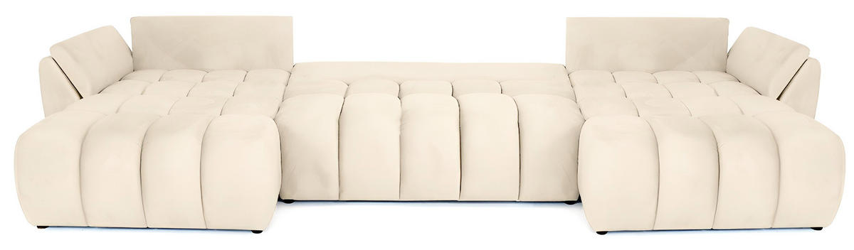 ECKSOFA Iris U mit Schlaffunktion und Bettkasten, U-Form – Beige Samt 382/184/85 cm - Ecru/Beige, Kunststoff/Textil (382/184cm) - WFL GROUP