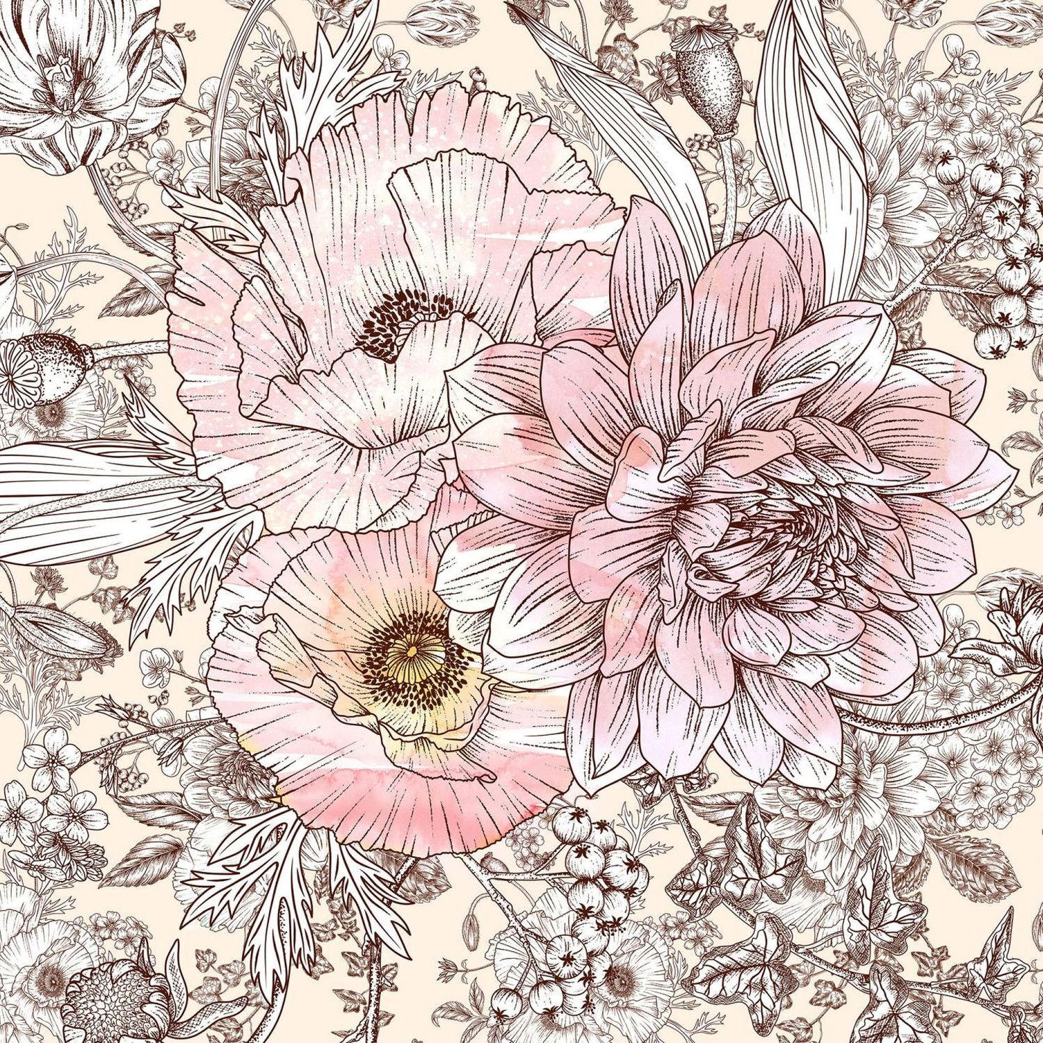 FOTOTAPETE Blumen 300 x 280 cm - Pink, Papier (300/280cm) - Sanders & Sanders