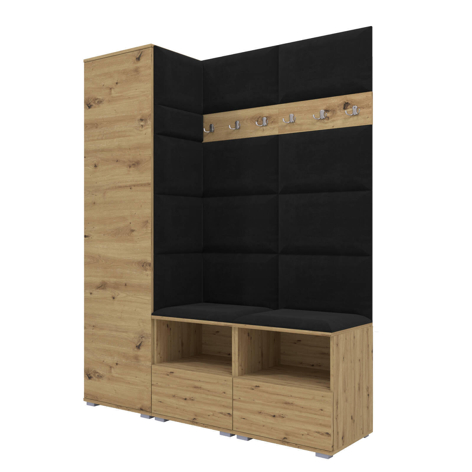 XXXLutz Garderoben-Set Eiche Artisan, Schwarz 150x187x40 cm