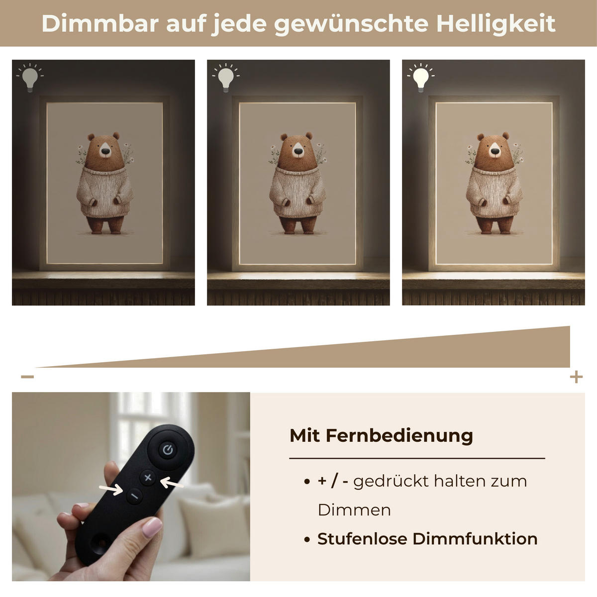 NACHTTISCHLAMPE MIT AKKU Bär - Weiße Blumen - Gemütlich 30x40 cm - Taupe, Holzwerkstoff (8/30/40cm) - OnlyWow