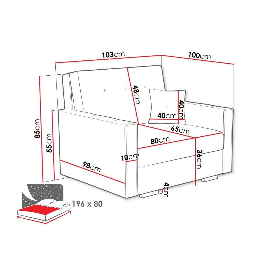 Thumbnail - Mirjan24 Schlafsofa, Grau, Textil, Kiefer, 1-Sitzer, Rechteckig, 103x85x100 cm, Wohnzimmer, Sofas & Couches, Schlafsofas