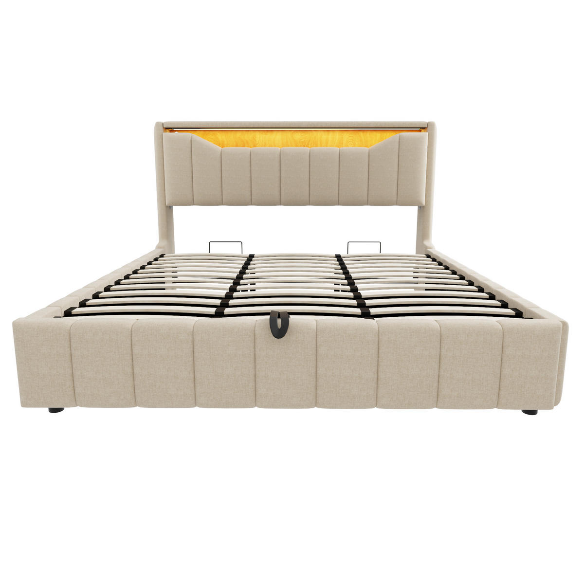 STAURAUMBETT 180/200 cm mit Hydraulik und LED, DE-41942, in Beige - Beige, Metall (180/200cm) - ComfortXL