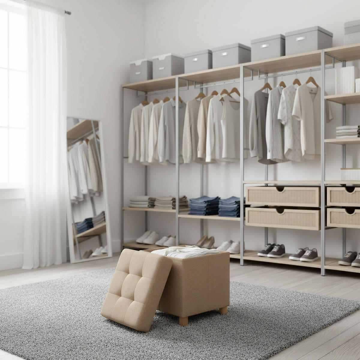 HOCKER Beige mit Stauraum - Beige, Holzwerkstoff/Textil (38/38/38cm) - Relaxdays