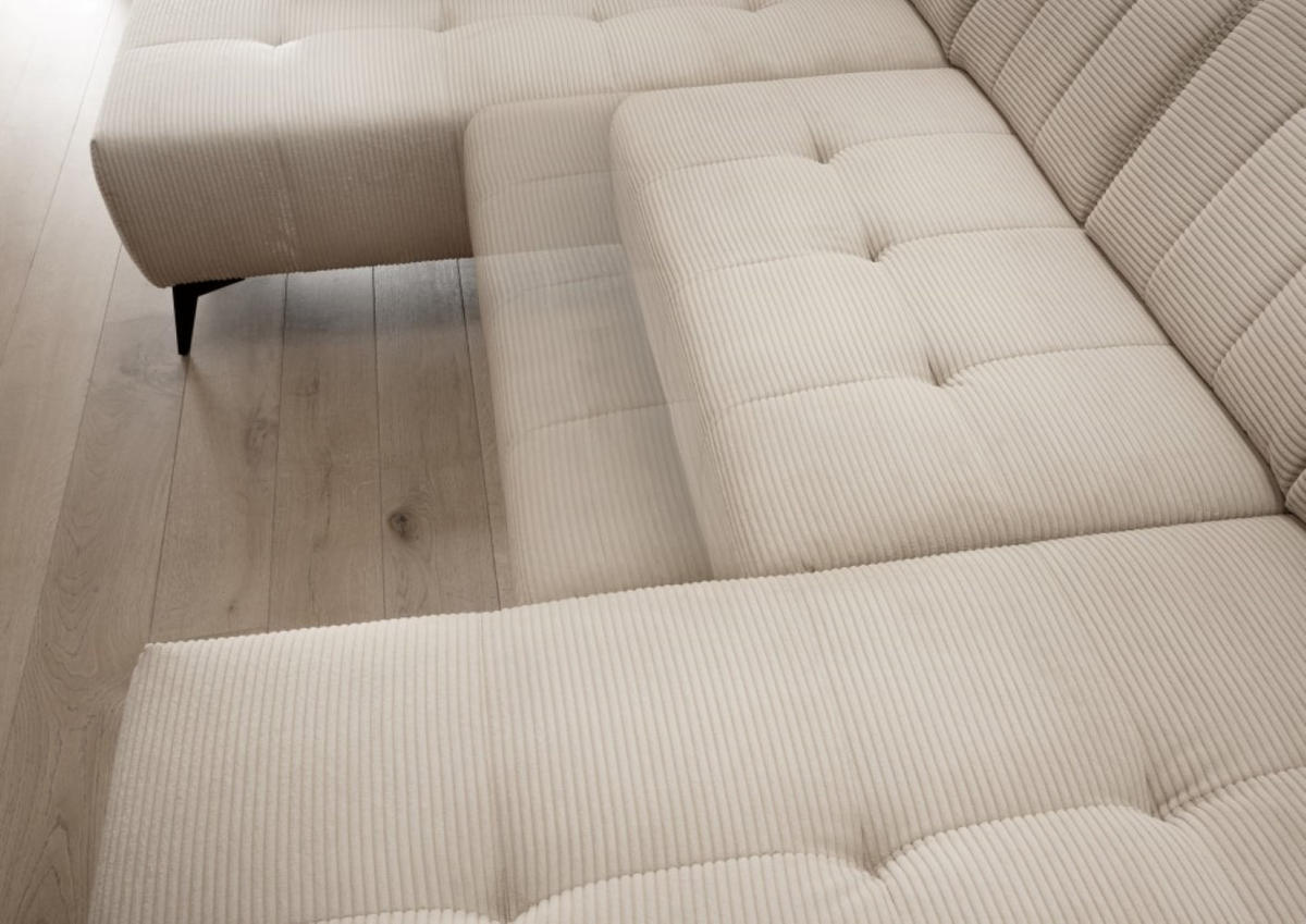 WOHNLANDSCHAFT mit elektrisch verstellbare Relaxfunktion, Cord-Stoff - Beige/Schwarz, Textil/Metall (337/104/200cm) - myHomelando
