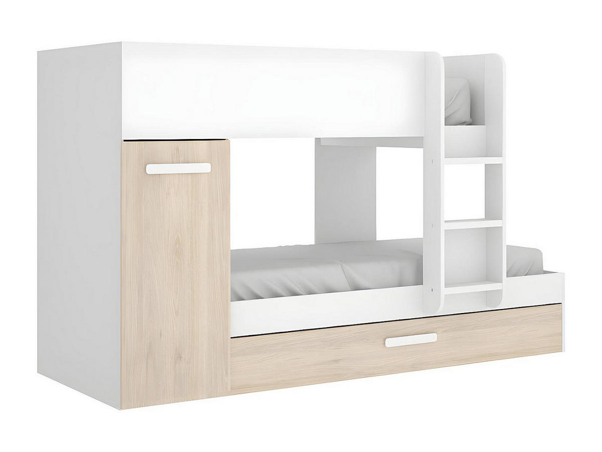 ETAGENBETT Ausziehbett mit Stauraum - 3x 90 x 190 cm - Weiß & Naturfarben - ANTHONY - Naturfarben, Holz (97/243cm) - Vente-Unique