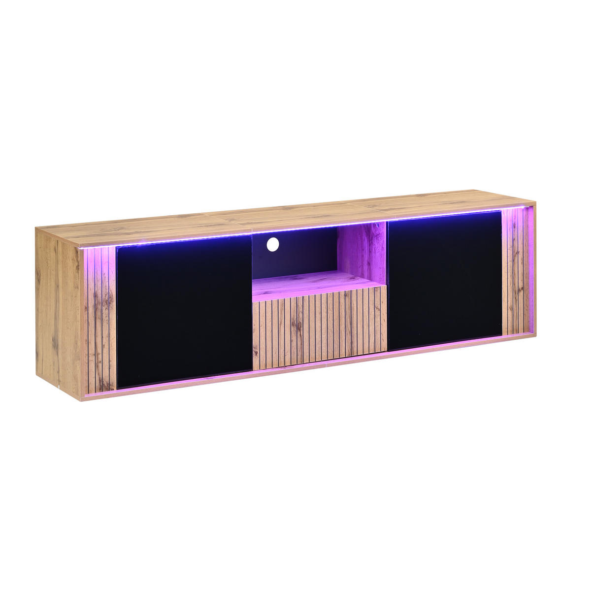 TV-LOWBOARD 180x40x51cm Schwarz Holzfarbe mit LED - Schwarz/Naturfarben, Holzwerkstoff (180/51/40cm) - FLIEKS