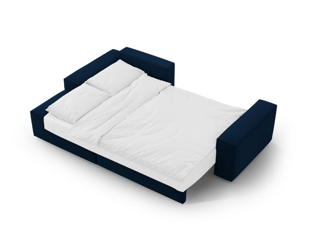 ECKSOFA ausklappbar links mit Container Jodie aus Samt königsblau 3 Sitzplätze - Dunkelblau, Textil (246/151cm) - Micadoni
