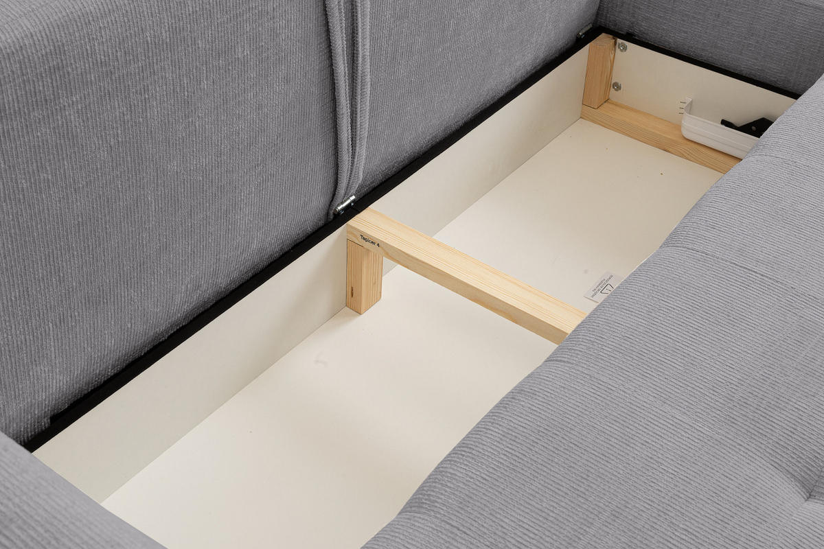 ECKSOFA Lucky in L-Form mit Schlaffunktion und Bettkasten, Farbe: Grau, Strukturstoff, Ottomane Links oder Rechts - Grau, Textil (275/160cm) - VENASI MÖBEL