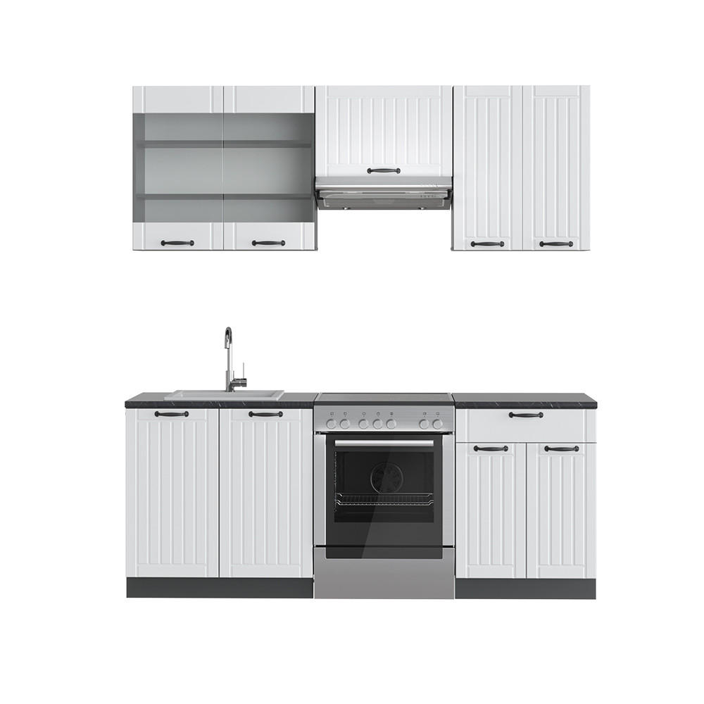 KÜCHENZEILE Fame-Line Weiß Landhaus/Anthrazit 200 cm, AP Anthrazit - Anthrazit/Creme, Holzwerkstoff (200/81.6/60cm) - Vicco