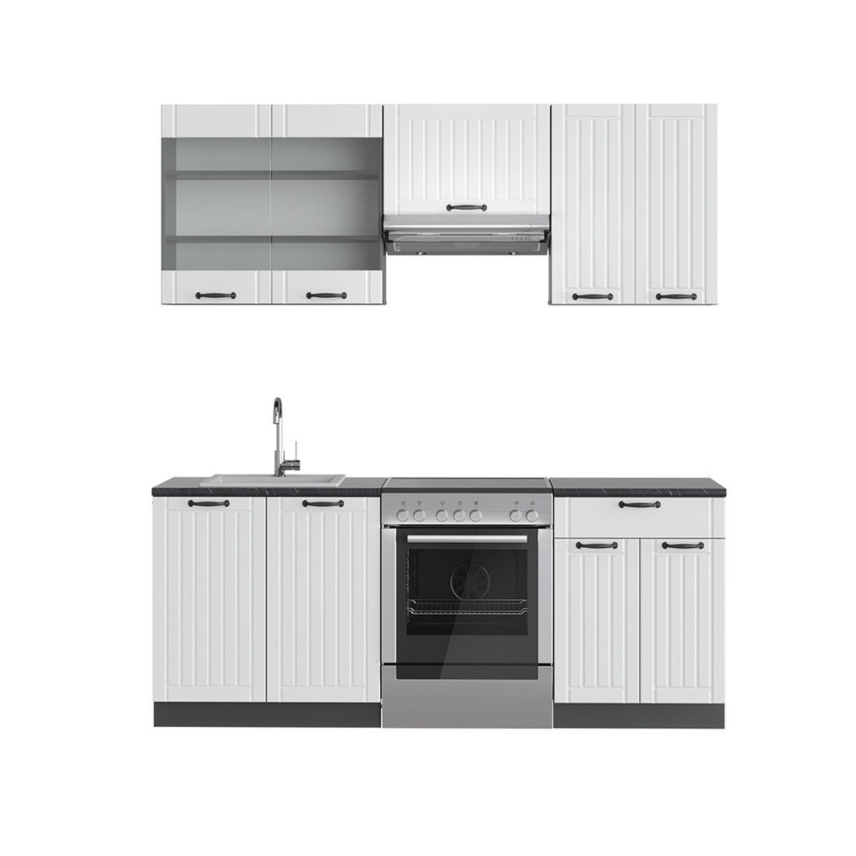 KÜCHENZEILE Fame-Line Weiß Landhaus/Anthrazit 200 cm ohne AP - Anthrazit/Creme, Holzwerkstoff (200/81.6/46cm) - Vicco