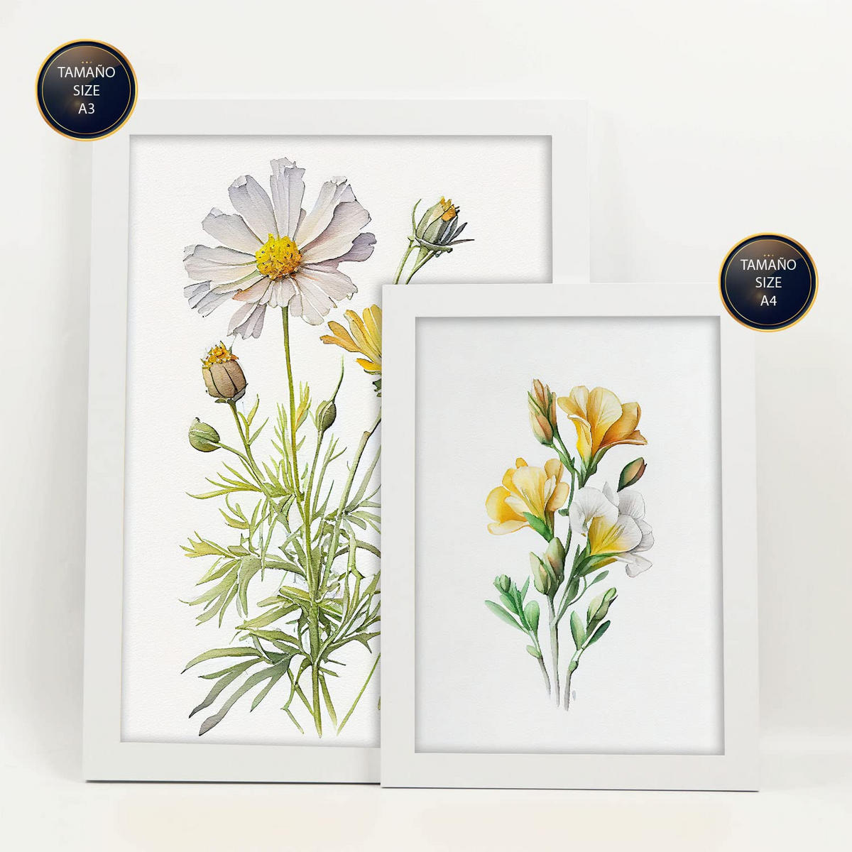 POSTER Set Mit 6 Gelbe Blumen Vollfarbige Natur Und Botanikdrucke Mit Blumenmotiven Auf Reinweißen Hintergründen A3 & A4 Weißer Rahmen - Weiß, Papier (29/3cm) - Nacnic