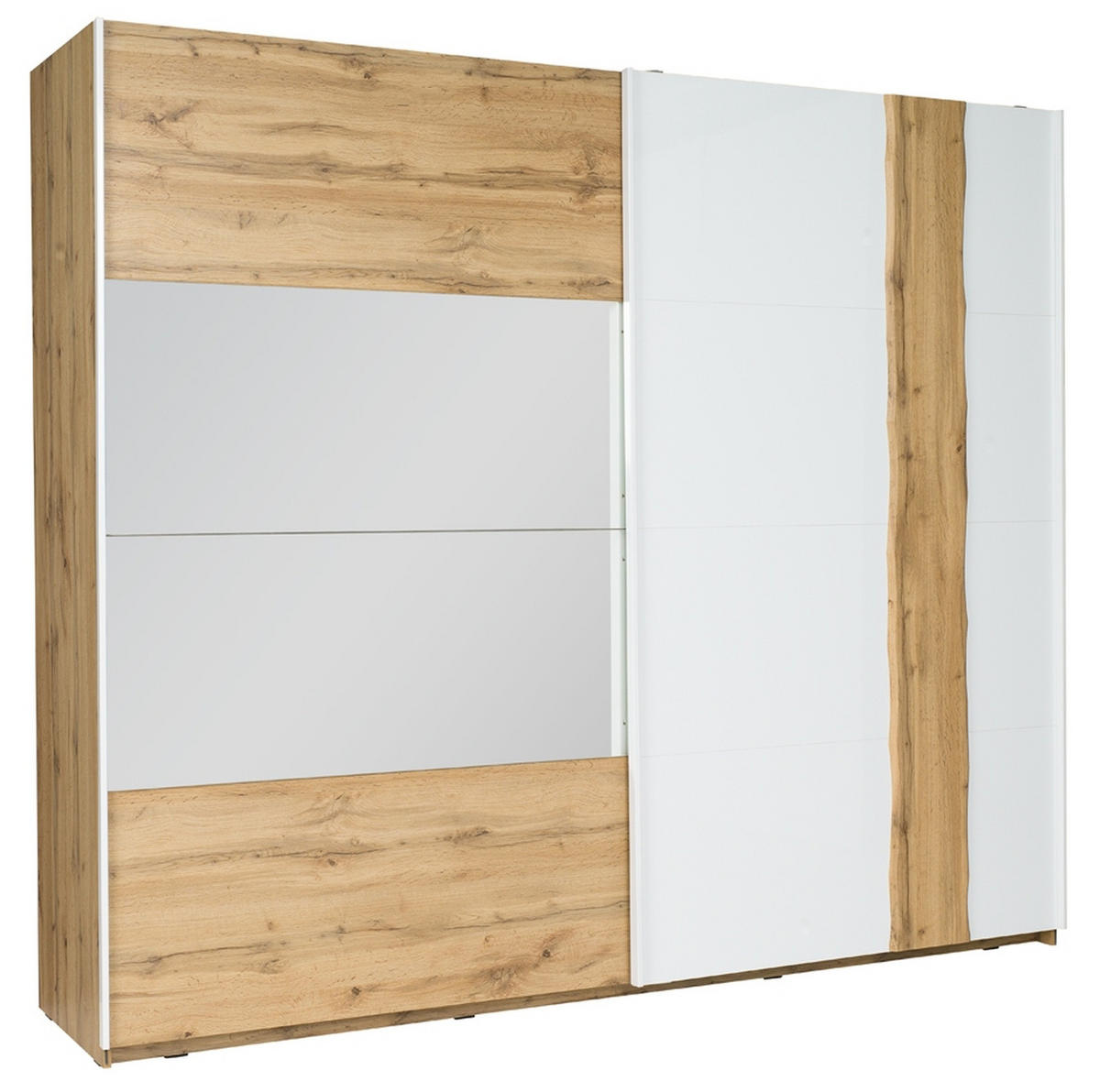 KLEIDERSCHRANK Eiche Wotan, Weiß Hochglanz 250/218,1/66 - Weiß Hochglanz/Eiche Wotan, Holzwerkstoff (250/218/66cm) - RAUMHIRSCH FURNITURE
