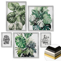 WANDBILDER 5er Set - 50x50 cm & 20x30 cm & 40x60 cm Silberner Rahmen - Gemalte Abstraktionen der Natur - Silberfarben, Kunststoff (40/60cm) - ArtPrintCave
