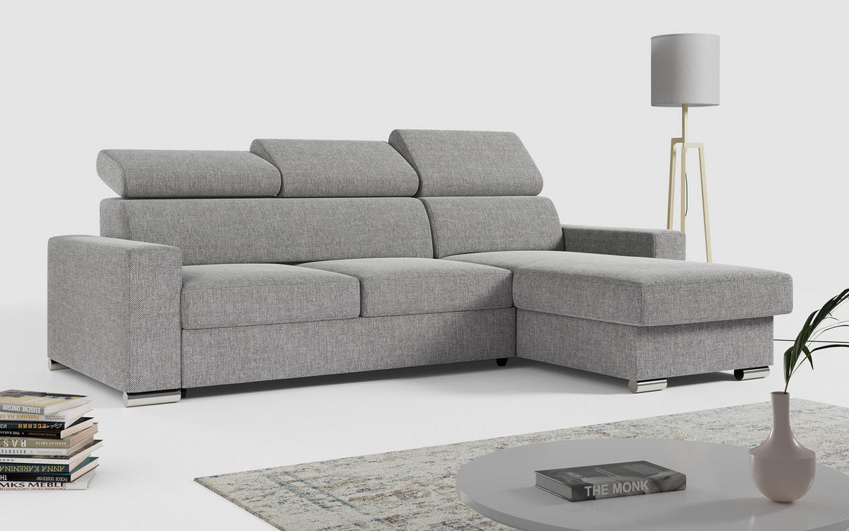 ECKSOFA FOX-L Grau - Silberfarben/Grau, Kunststoff/Textil (242/168cm) - MKS