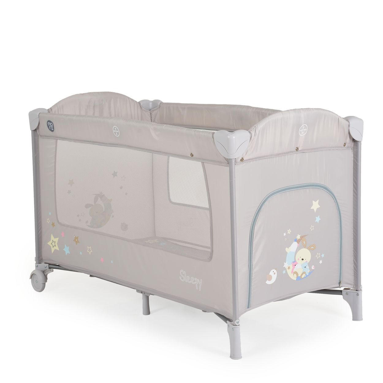 REISEBETT Sleepy Rollen hellgrau Wickelauflage, Matratze, Spielbogen, Seiteneingang - Grau, Kunststoff (60/120cm) - Moni
