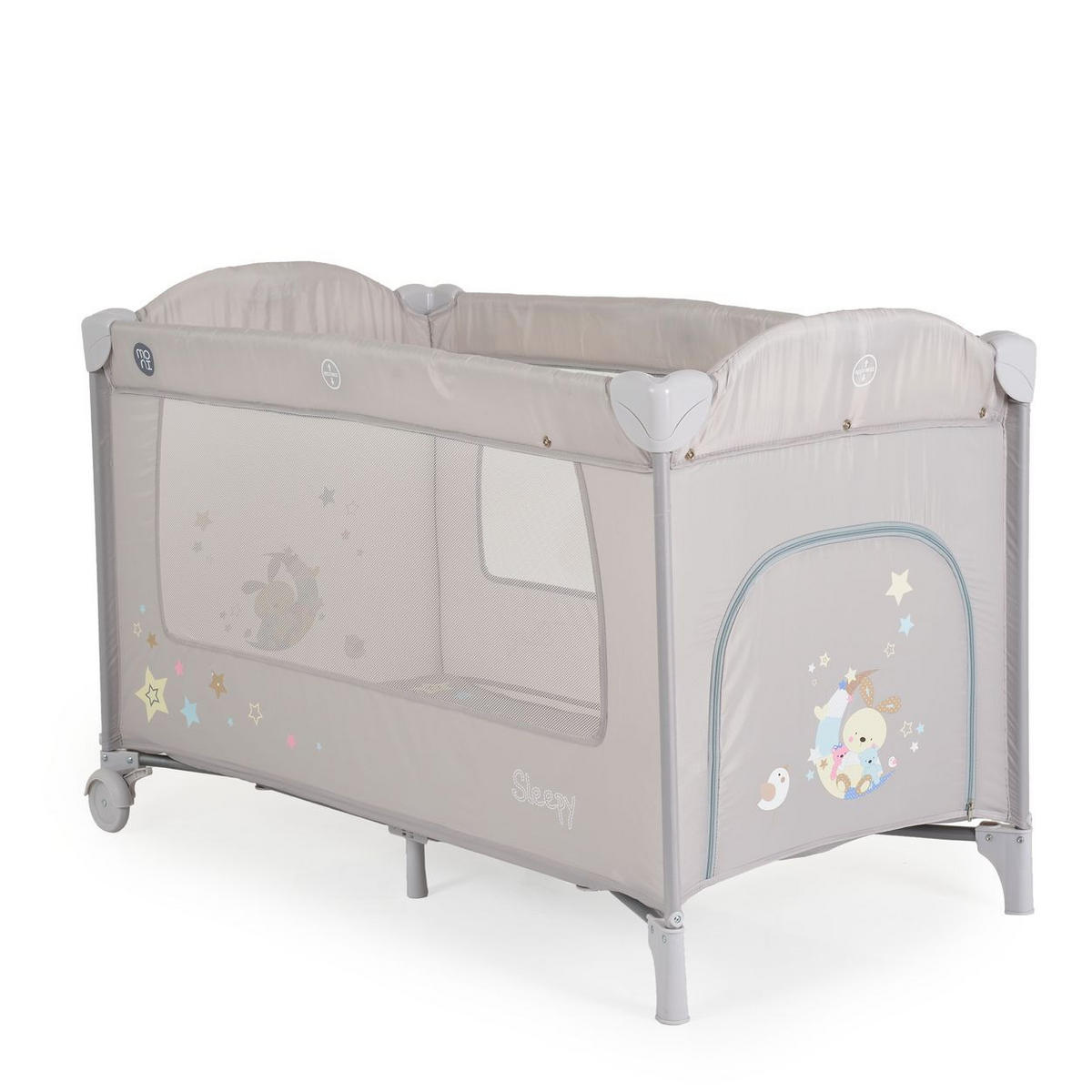 REISEBETT Sleepy Rollen hellgrau Wickelauflage, Matratze, Spielbogen, Seiteneingang - Grau, Kunststoff (60/120cm) - Moni