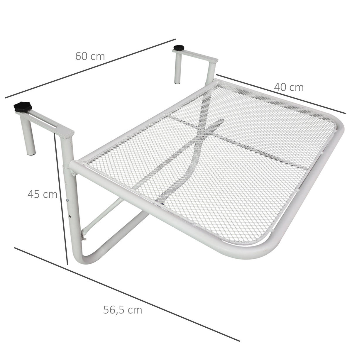 BALKONHÄNGETISCH DE-07775 3-fach höhenverstellbar, wetterfest Weiß - Weiß, Metall (60/56/50cm) - ComfortXL