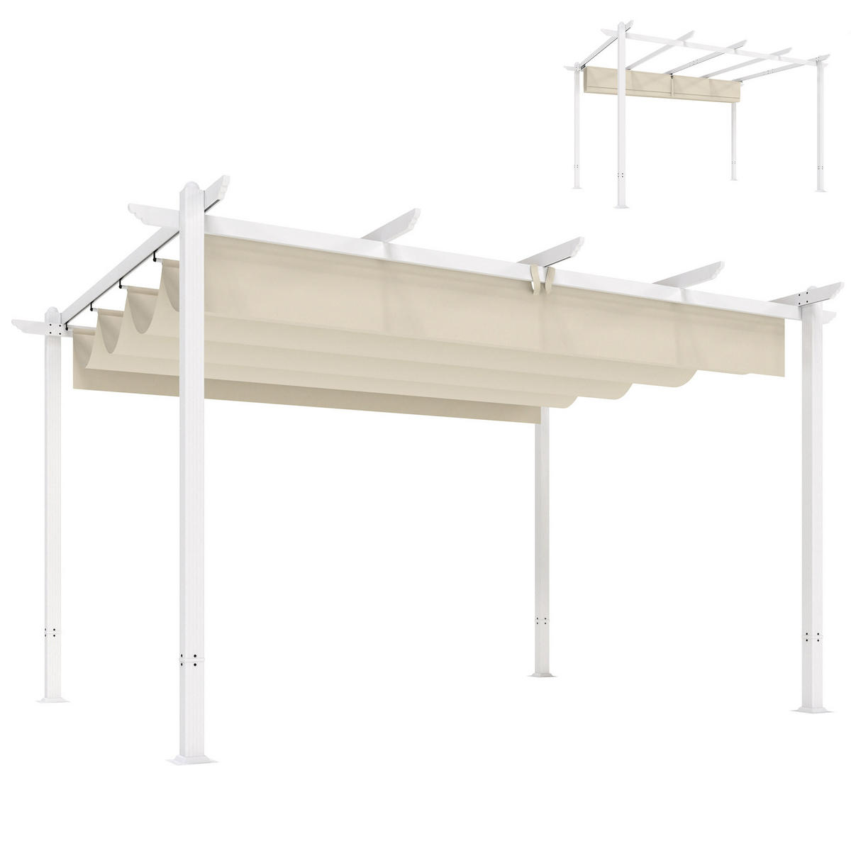 PERGOLA 3 x 4 m Terrassenüberdachung mit Schiebedach, magnetische Verschlüsse, UV30+ Beige - Beige, Metall (390/227/297cm)