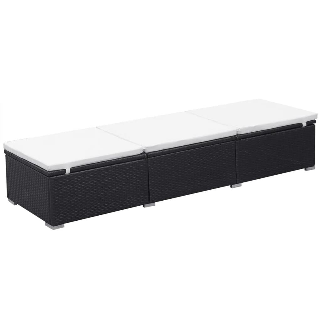 SONNENLIEGE mit Auflage Poly Rattan Schwarz - Schwarz, Holz (60/31/195cm) - furnicato