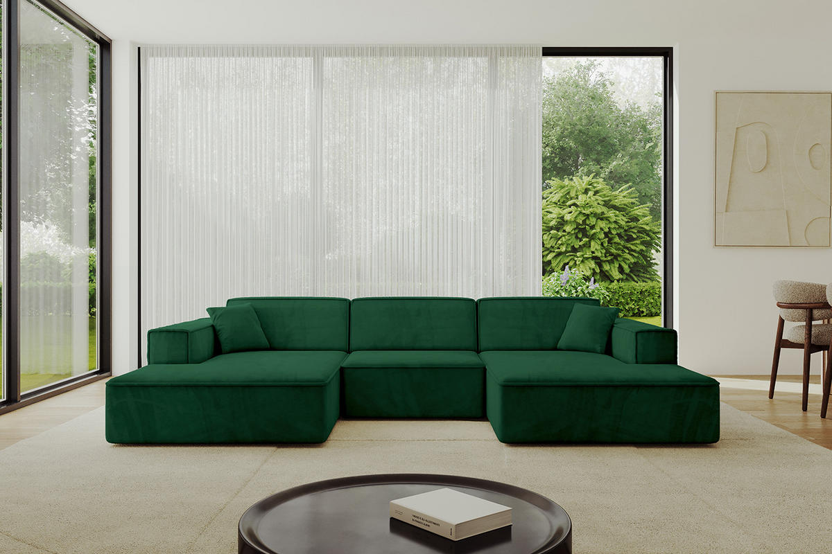 WOHNLANDSCHAFT IREA-U1-v4 - 303x171x79 cm Grün - Grün, Holzwerkstoff/Textil (303/79/171cm) - ALTDECOR