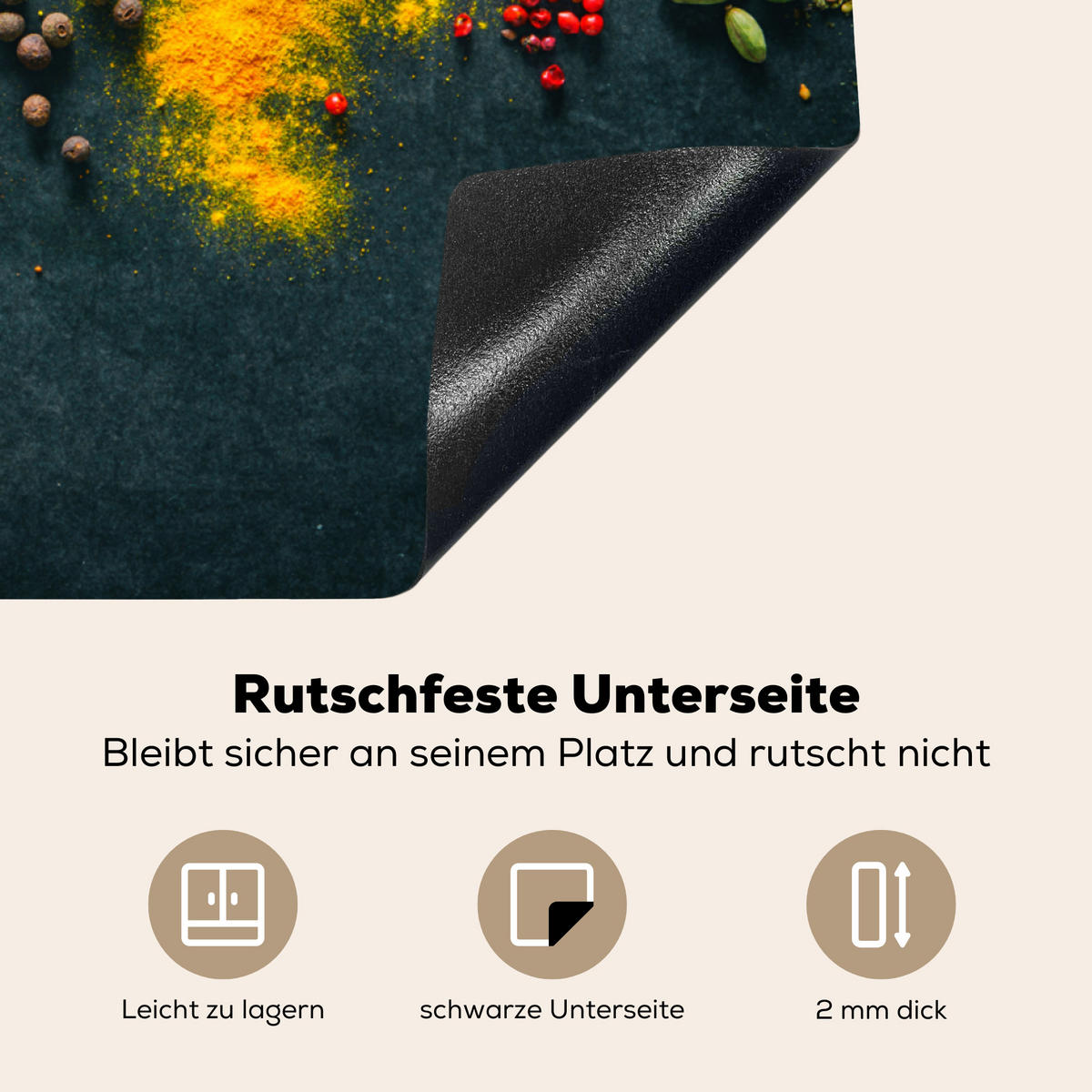 HERDABDECKPLATTE Kräuter - Gewürze - Löffel Induktionsmatte 78x78 cm - Multicolor, Kunststoff (78/78/0.2cm) - MuchoWow