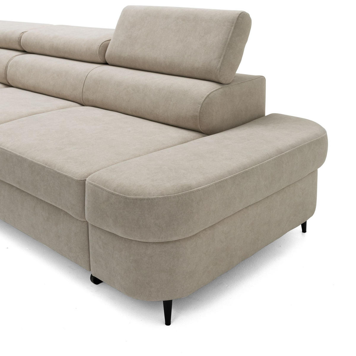 ECKSOFA PRIAM L Links mit Schlaffunktion 125x195 Velours Beige - Beige/Schwarz, Holz/Textil (203/275cm) - Muffo