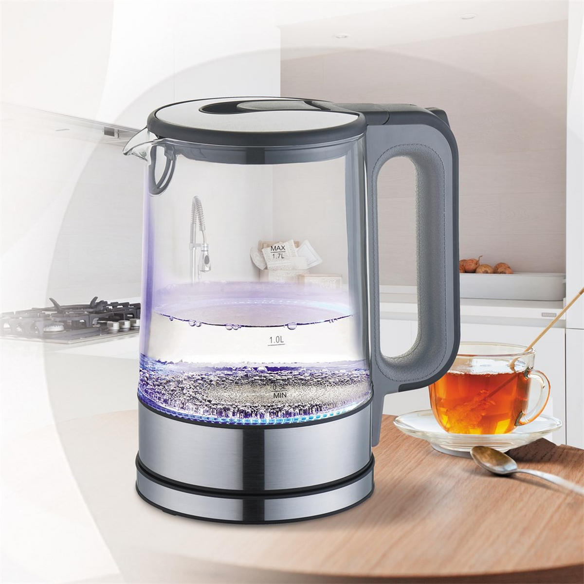 WASSERKOCHER ELEKTRISCH Silber 14.7/14.7/24.5 cm MR053GREY - Silberfarben, Metall (14.7/24.5/14.7cm) - Maestro 