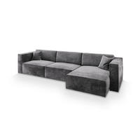 ECKSOFA TOLMO M Grau Velours-Stoff mit Schlaffunktion - Grau, Holz (347/148cm) - MASSENO