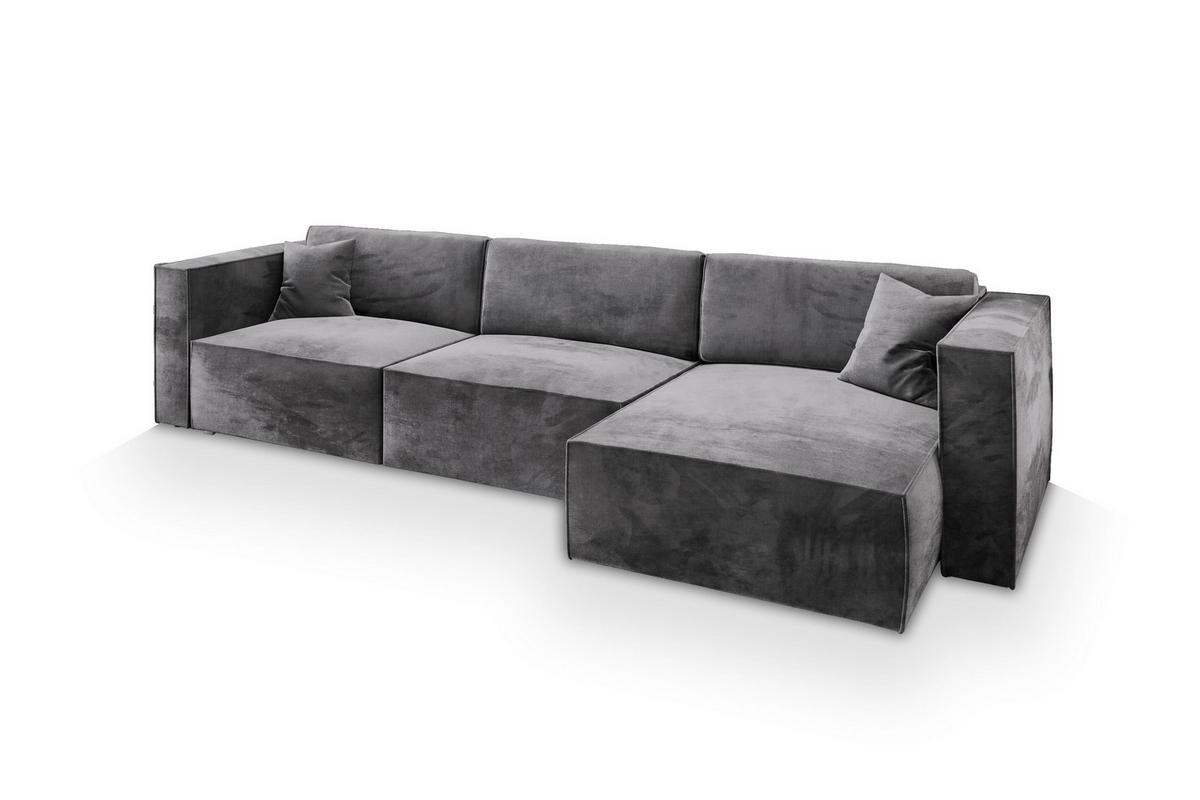 ECKSOFA TOLMO M Grau Velours-Stoff mit Schlaffunktion - Grau, Holz (347/148cm) - MASSENO