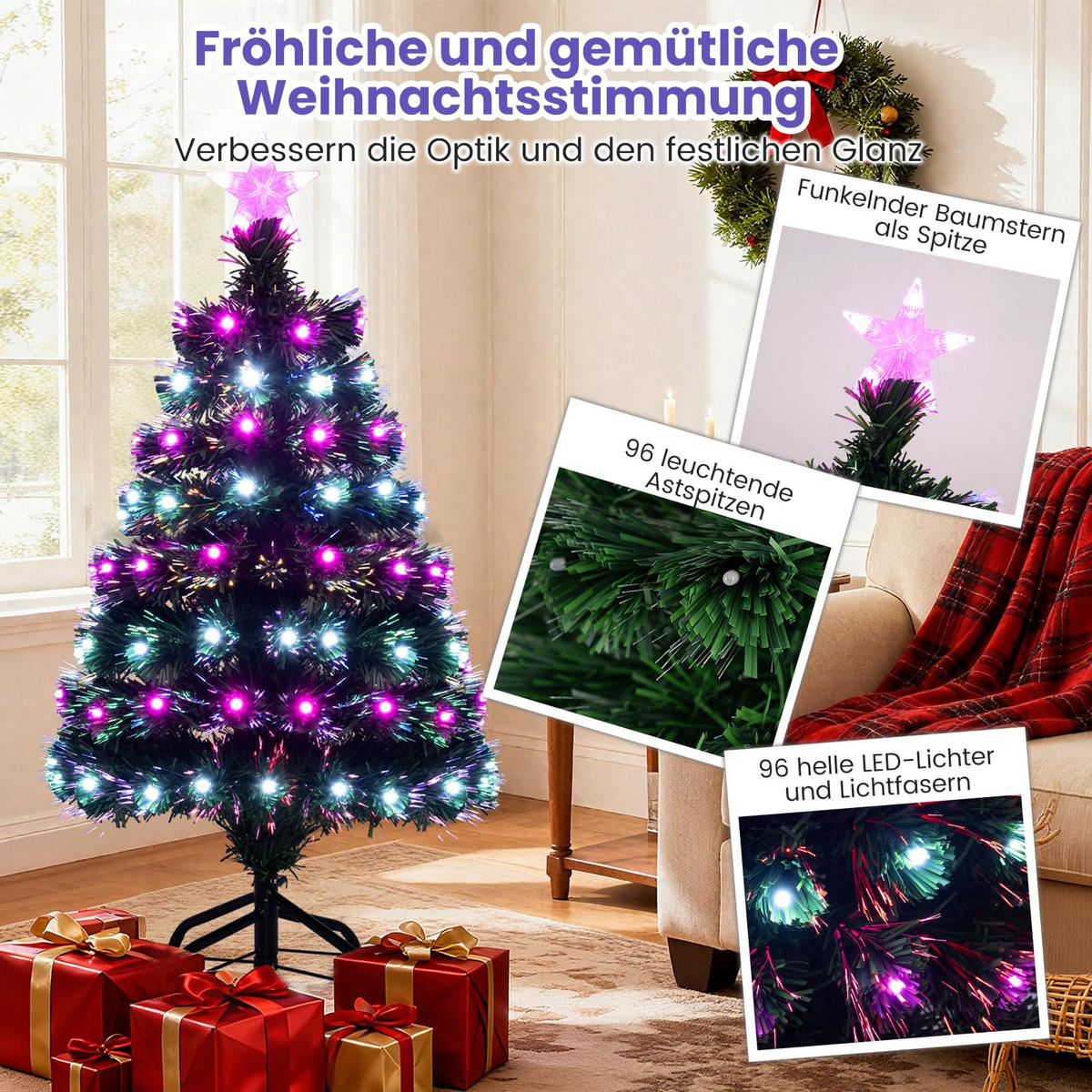 WEIHNACHTSBAUM mit Beleuchtung 90 cm grün - Grün, Metall (90cm) - COSTWAY