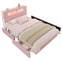 KINDER-POLSTERBETT Samt 140x200 cm Rosa mit 4 Schubladen, LED-Beleuchtung und offenem Kopfteil - Pink, Textil (140/200cm) - Modfu