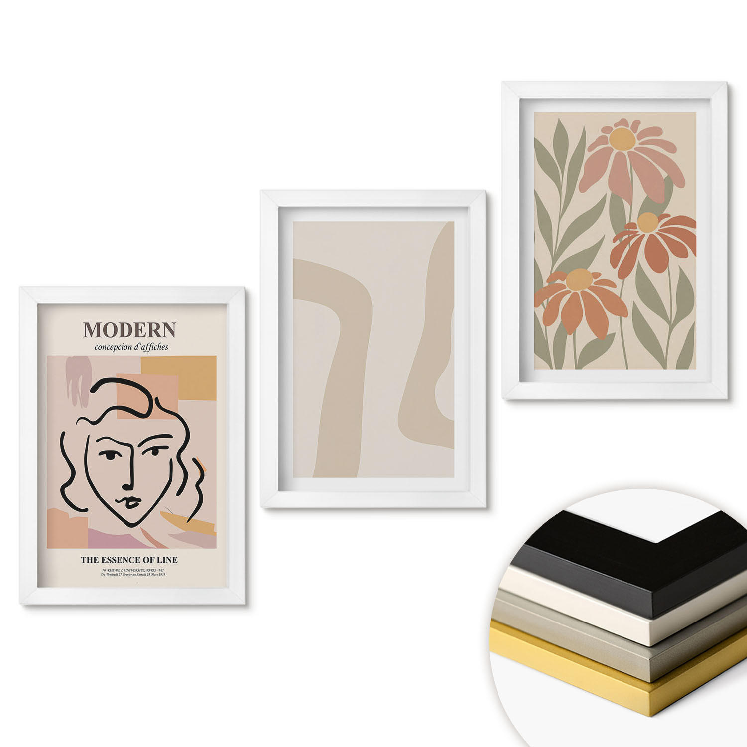 WANDBILDER 3er-Set - 20x30 cm Weißer Rahmen - Moderne abstrakte Frau - Weiß, Kunststoff (20/30cm) - ArtPrintCave