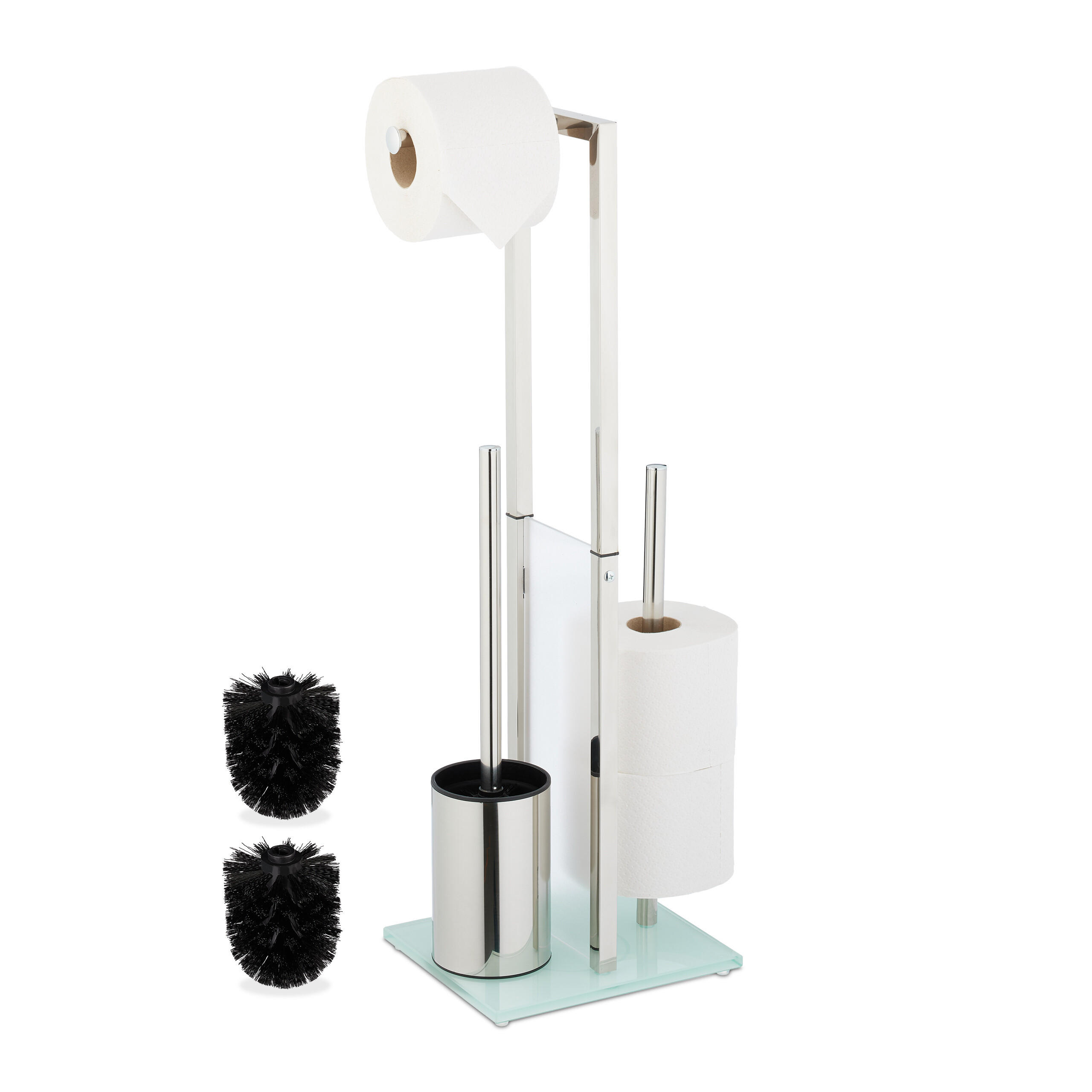 WC-GARNITUR - Silberfarben, Glas/Metall (24/64.5/18cm) - Relaxdays