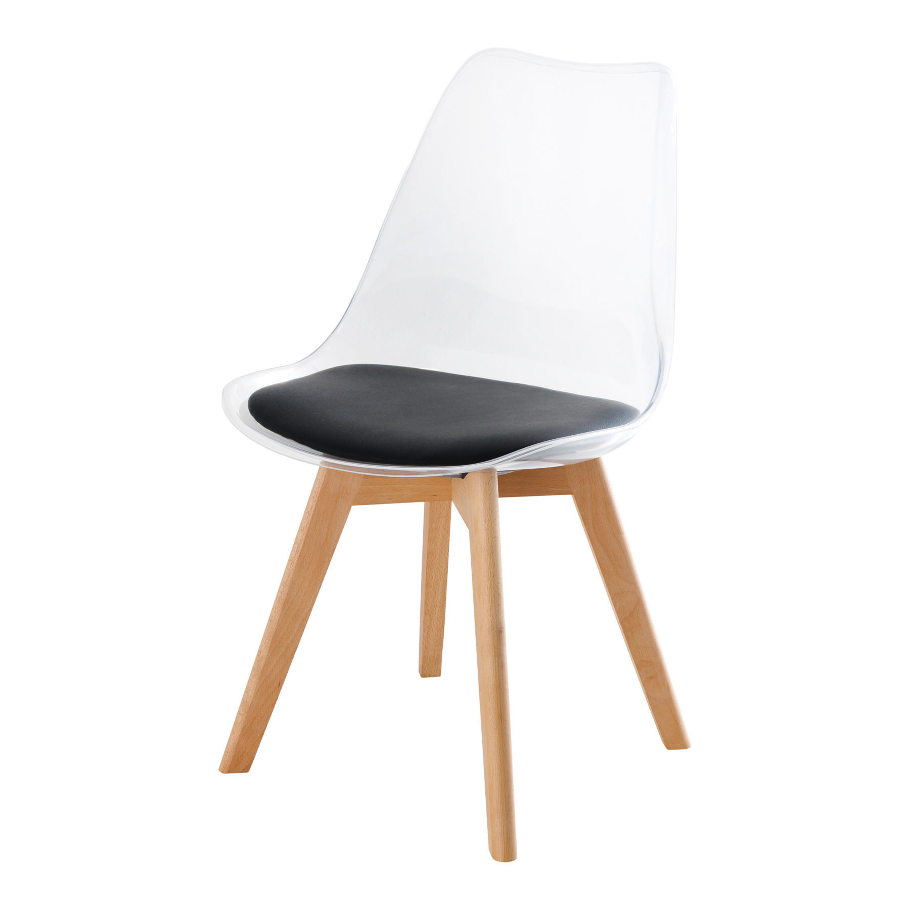 STUHL SCANDINAVIA MEISTERSTÜCK Kunstleder Transparent 80 cm - Transparent/Schwarz, Holz/Kunststoff (47/81/53cm) - riess-ambiente
