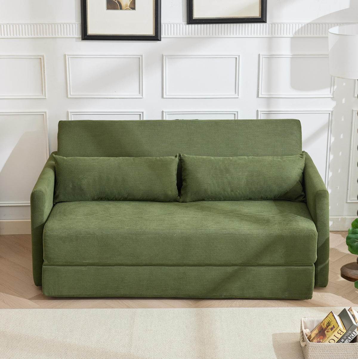 SOFABETT 2-Sitzer klappbar 165 cm Cord Grün - Grün, Metall (165/82/92cm) - Meubliv