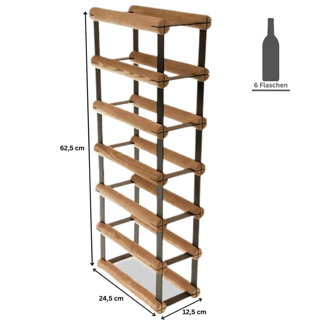 WEINREGAL Vinotega Mod Metal 62,5x12,5x24,5 cm 1x6 Flaschen Massives Kiefernholz Braun Geölt - Braun, Holz (12.5/62.5/24.5cm) - PROREGAL
